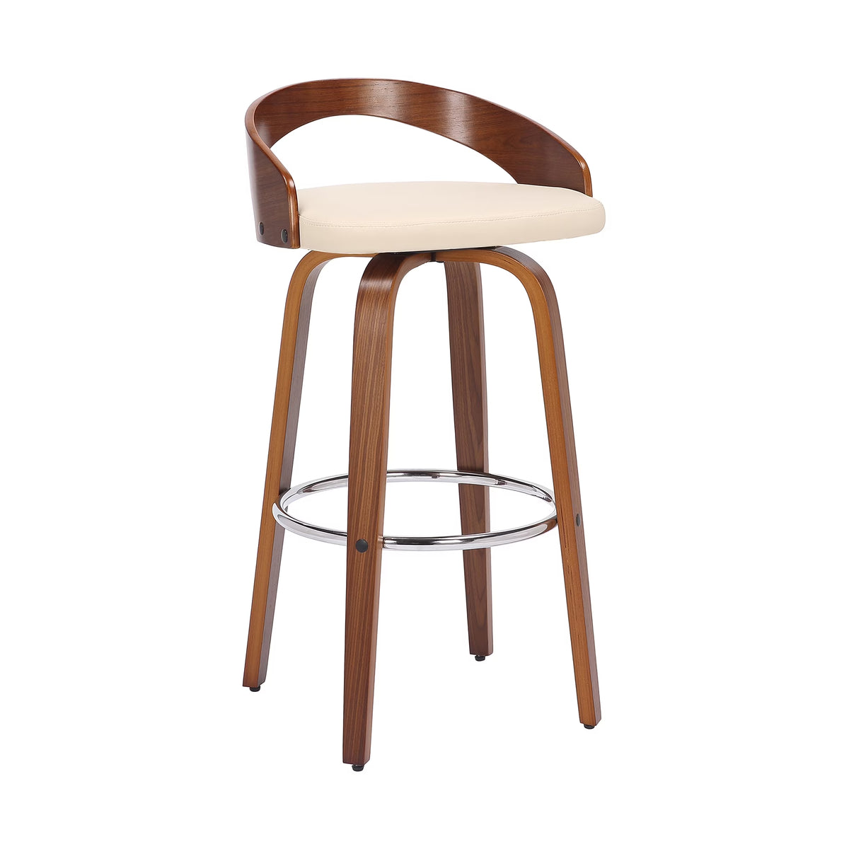 Faux Leather & Wood Swivel Counter Stool in Cream/Walnut G610235