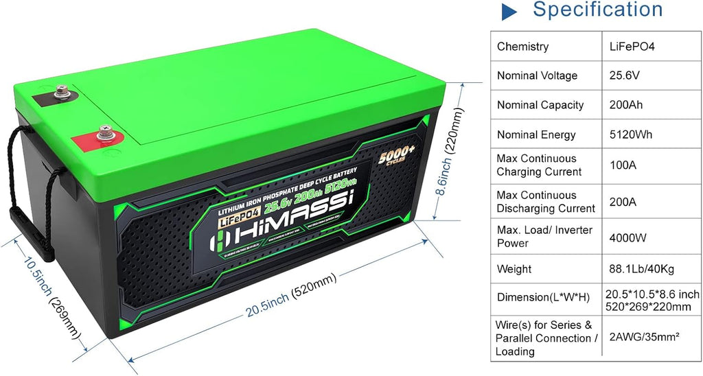 24V 200Ah LiFePO4 Deep Cycle Battery with 200A BMS X195