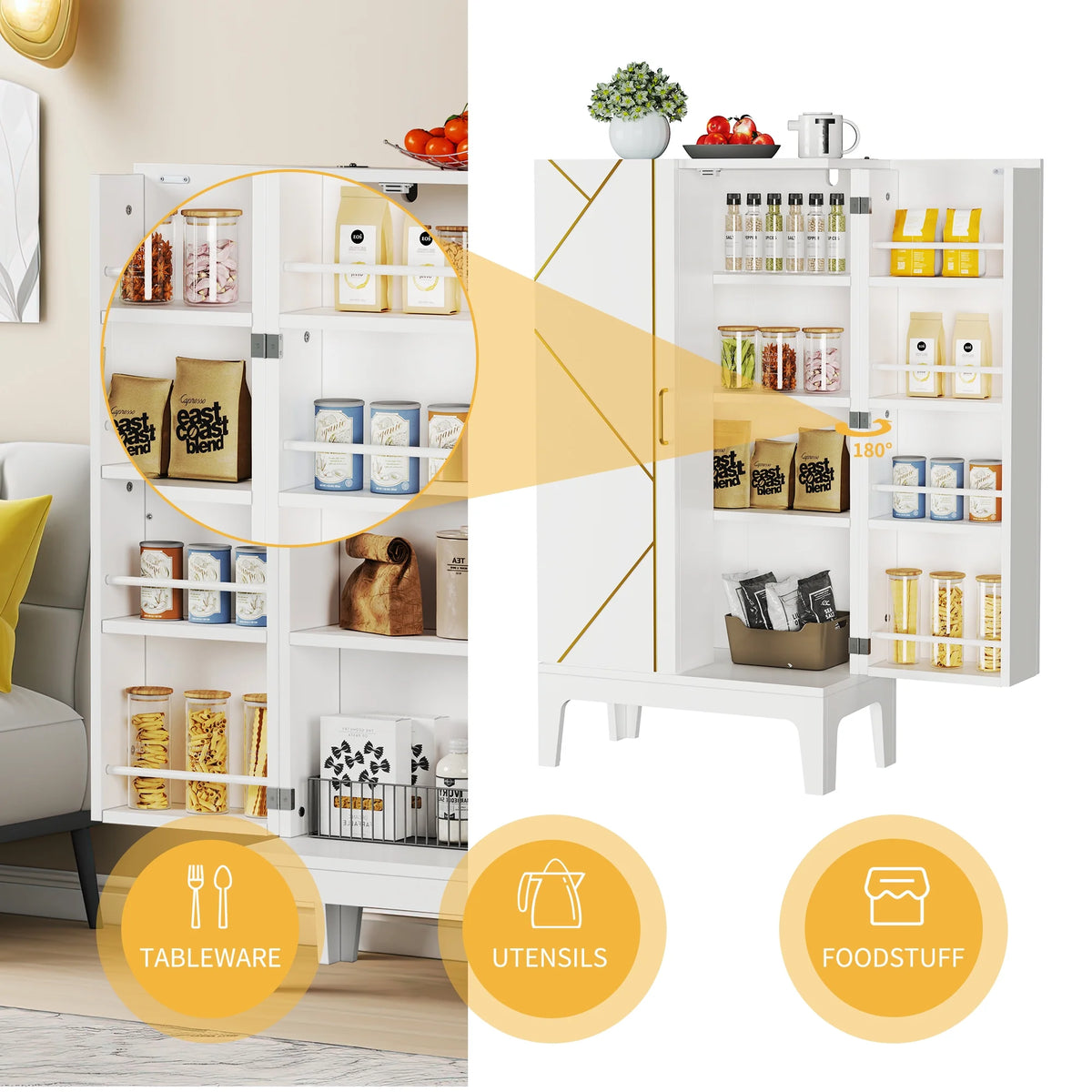 White Freestanding Kitchen Pantry Cabinet G719910