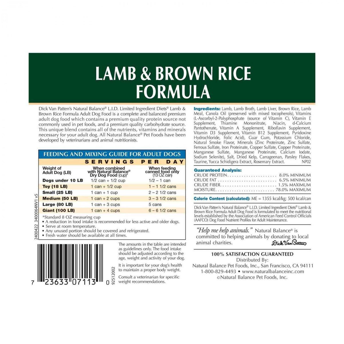 Lamb & Brown Rice Formula Dog Food B113