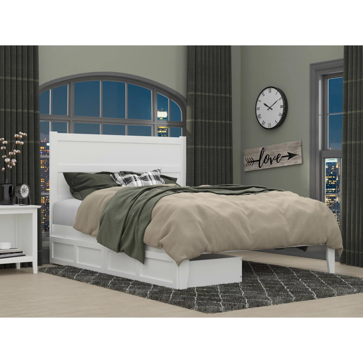 Queen Bed with 2 Storage Drawers in White U52053