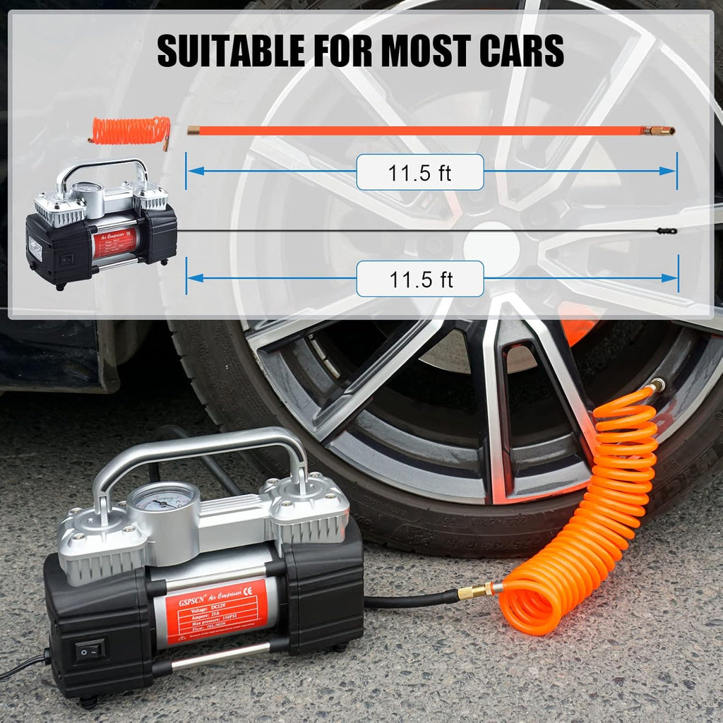 150 PSI 12V Dual Cylinder Portable Air Compressor with LED Light and Tire Repair Kit, Pack of 2 Y161
