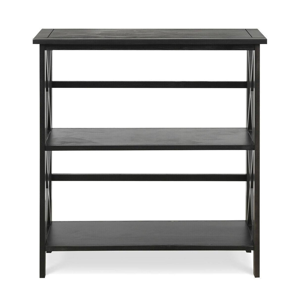 Black 3-Tier Wooden Open Shelf Bookcase D398433