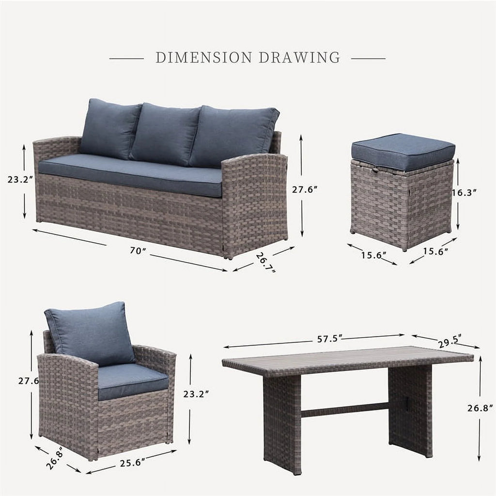 Light Brown Wicker Dining Table Set with Grey Cushion C165214
