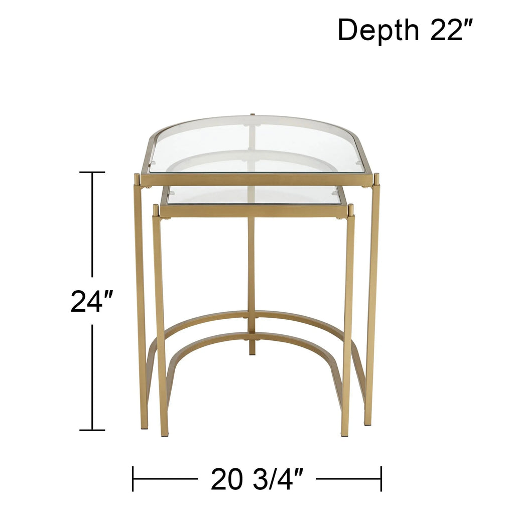 Modern Metal Nesting Tables Set of 2 Gold Clear Tempered Glass K27980