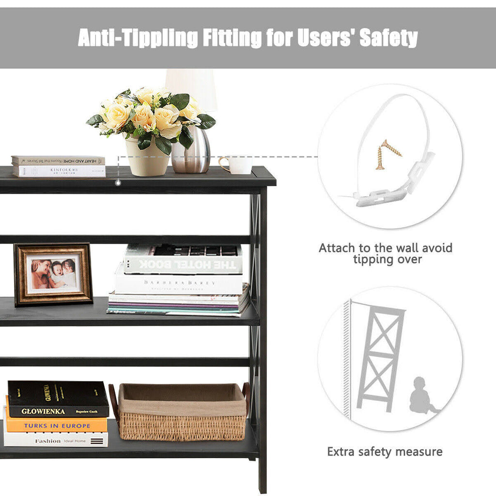 Black 3-Tier Wooden Open Shelf Bookcase D398433