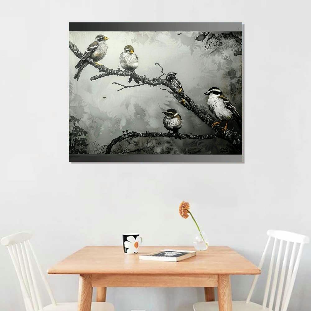 Black and White Bird Canvas Wall Art 20"x16" V8956