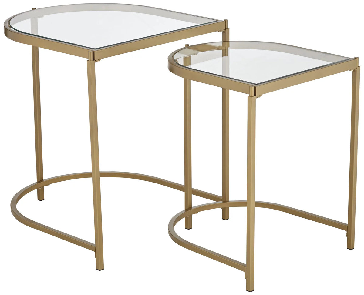 Modern Metal Nesting Tables Set of 2 Gold Clear Tempered Glass K27980