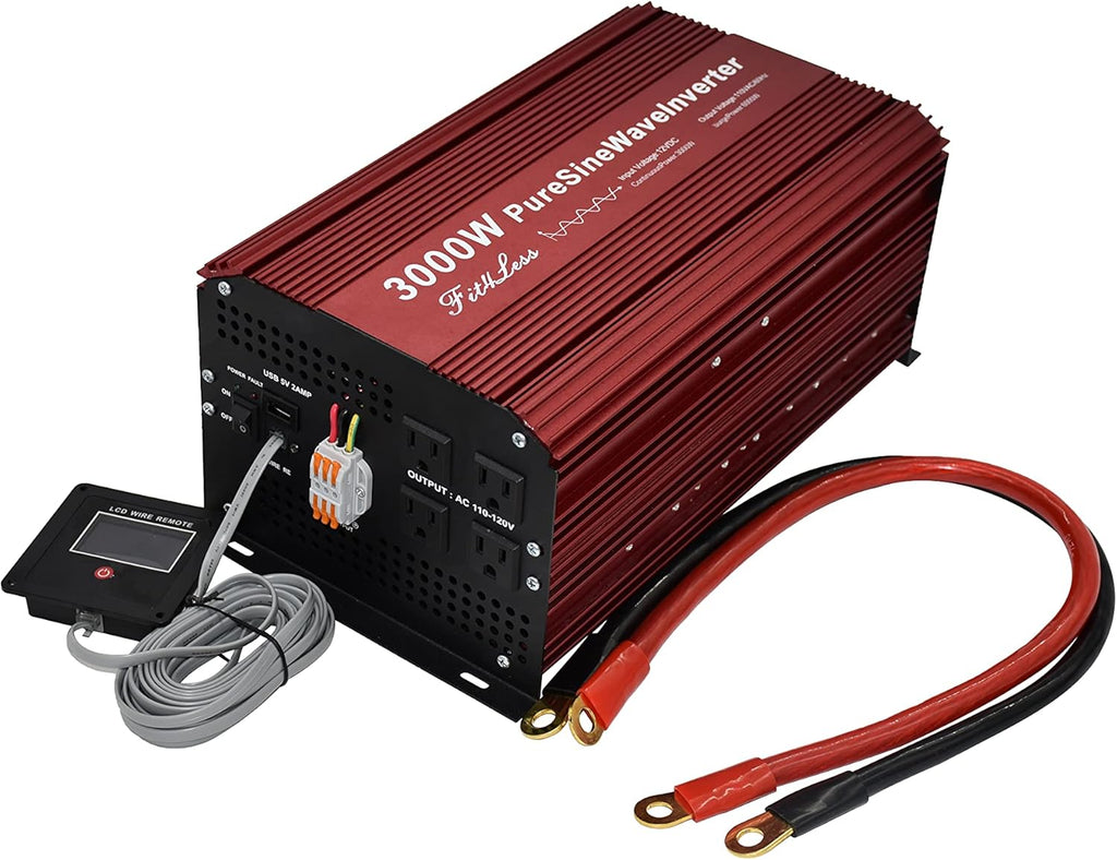 DC12V to AC110V60Hz Pure SINE Wave Power Inverter 3000W with LCD Wire Remote KIT Y7741