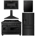 48 Dual Fuel Range, Hood, Refrigerator, Dishwasher and Microwave in Black Stainless B70761