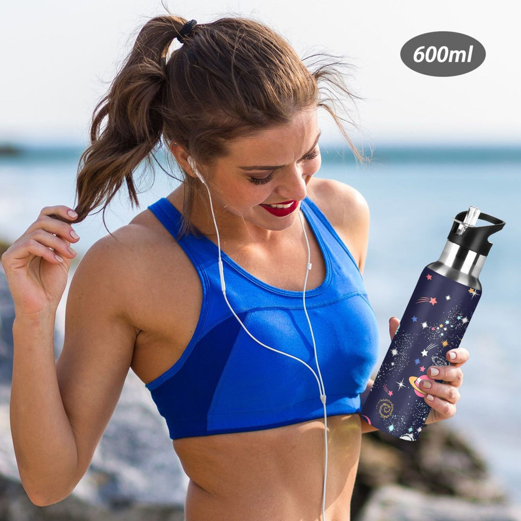 Stainless Steel Insulated Thermos Vacuum Flask Water Bottle with Straw Lid D4455