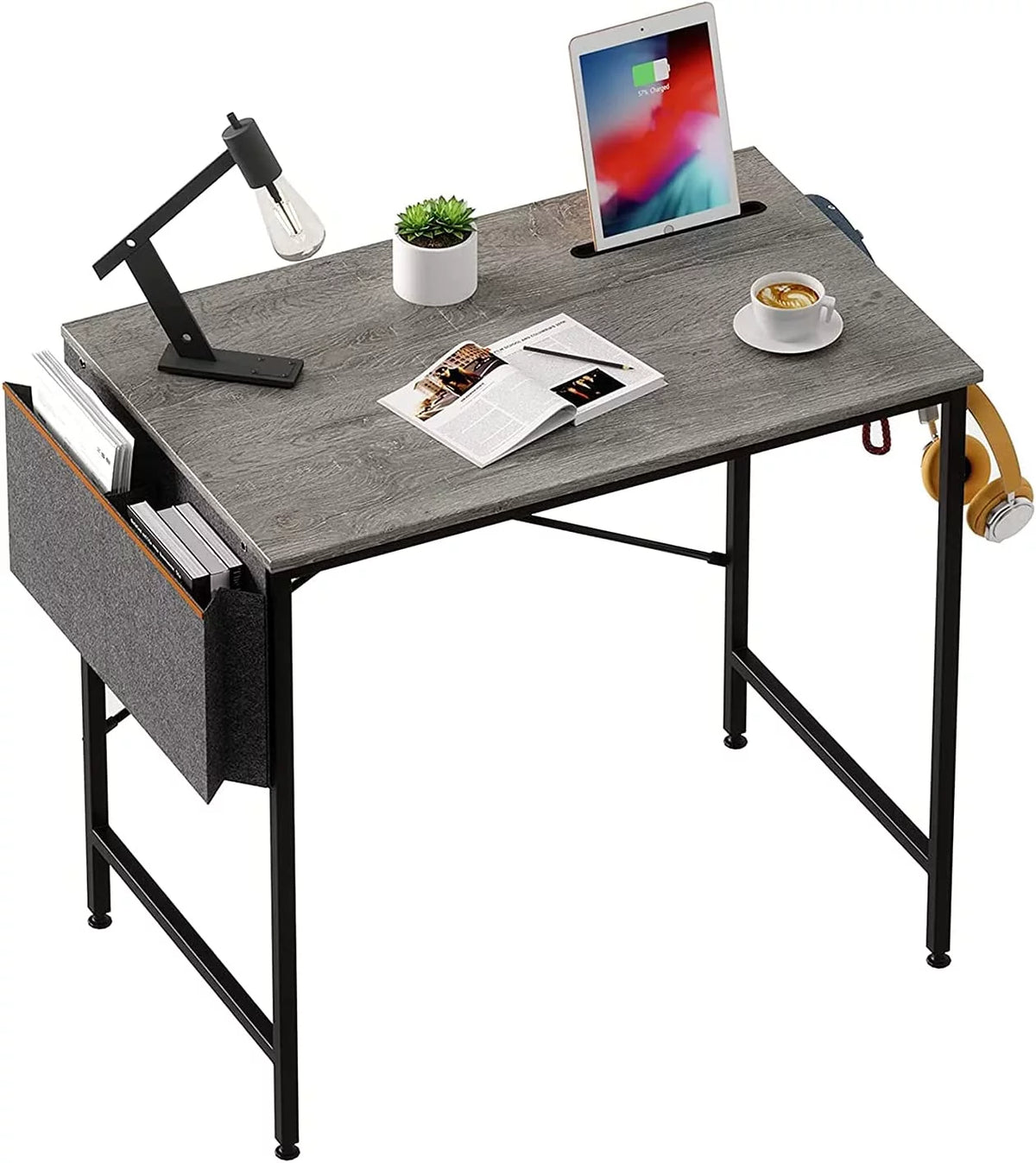32 Inch Grey Mini Office Desk with Adjustable Metal Frame I32243