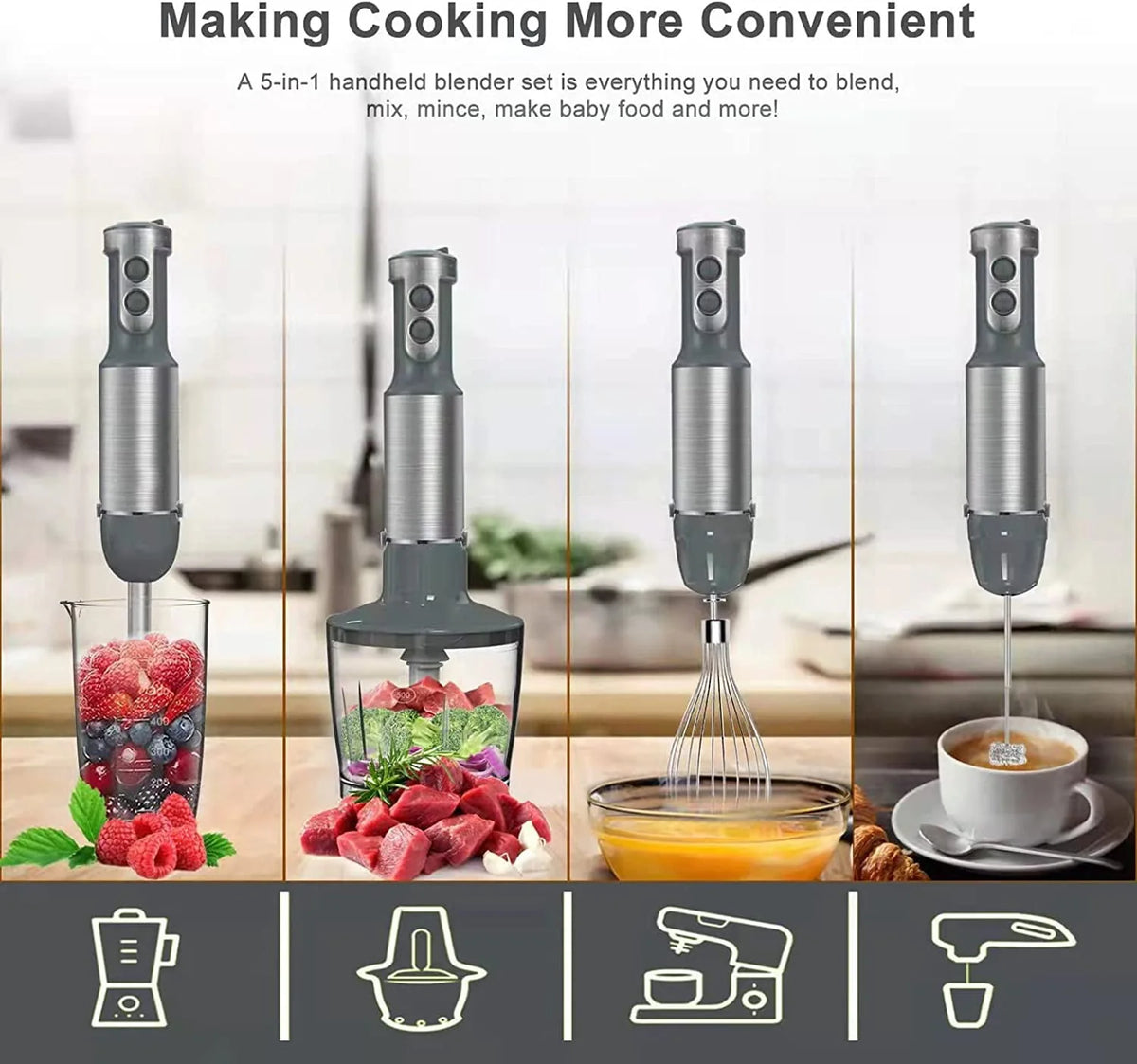 800W 6-Speed Hand Blender with 500ml Food Chopper L9306