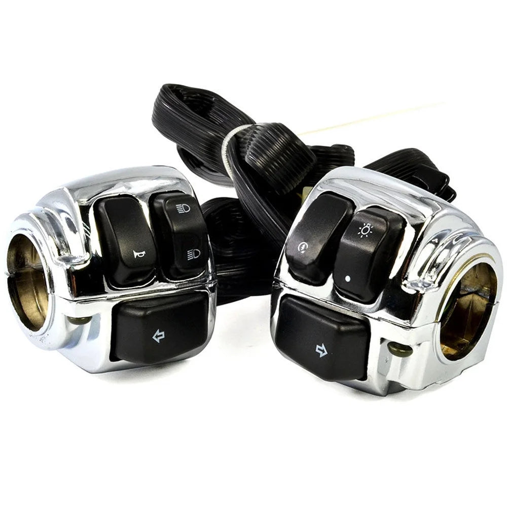 1" Chrome Handlebar Switches Control Horn On/Off Kit Brake Clutch Hand Levers Black CNC Hand Grips D797