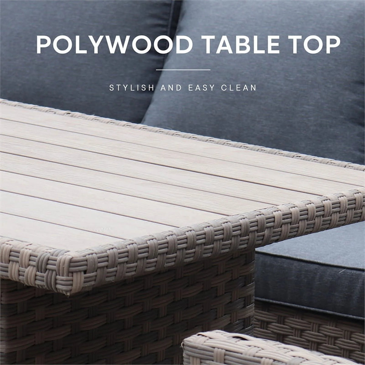 Light Brown Wicker Dining Table Set with Grey Cushion C165214