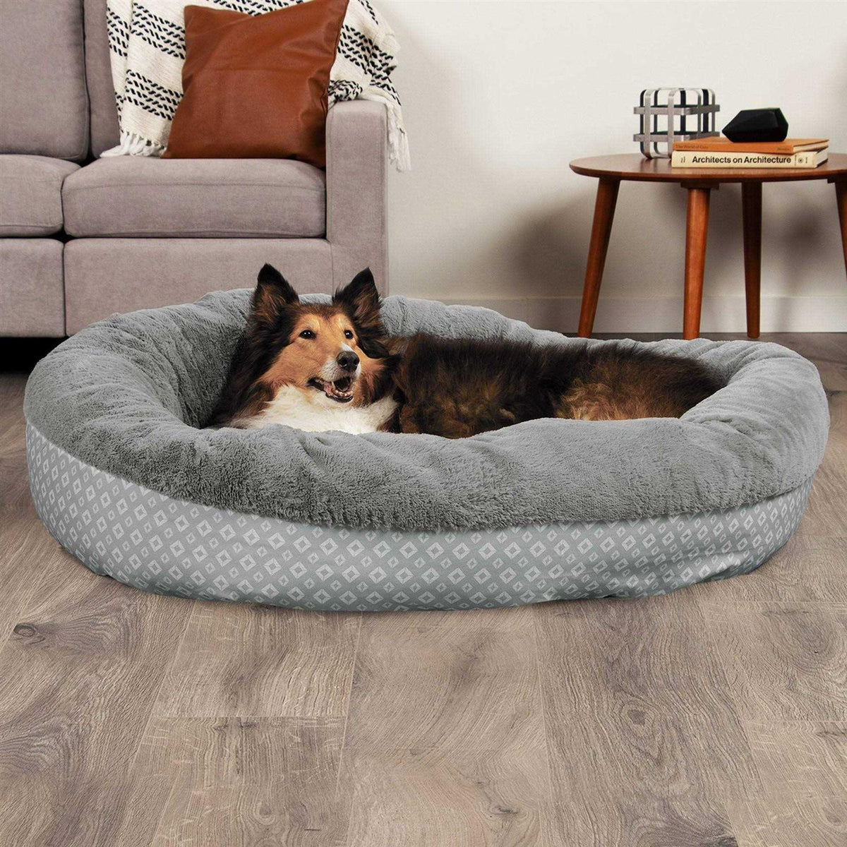 Plush Diamond Print Donut Pet Bed I284