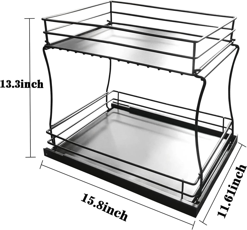 Pull Out Cabinet Organizer, 2-Tier Carbon Steel O6196