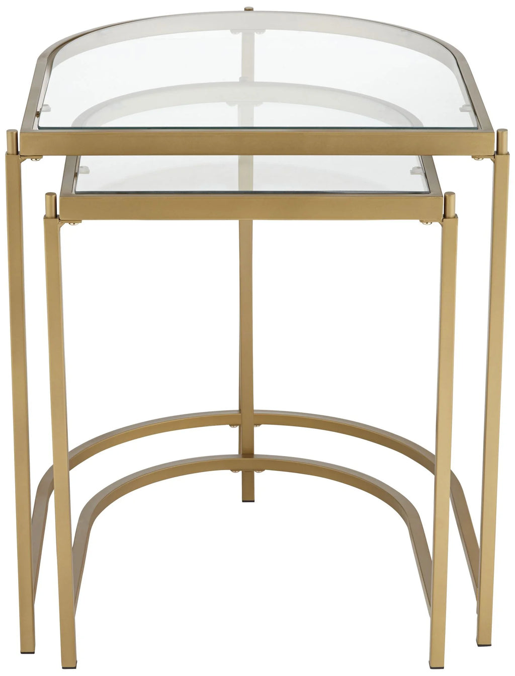 Modern Metal Nesting Tables Set of 2 Gold Clear Tempered Glass K27980