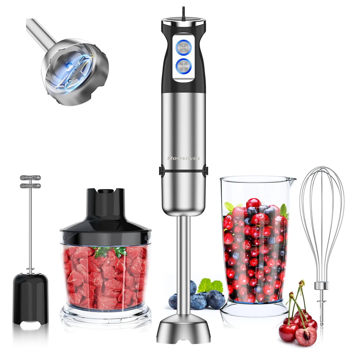 800W 6-Speed Hand Blender with 500ml Food Chopper L9306