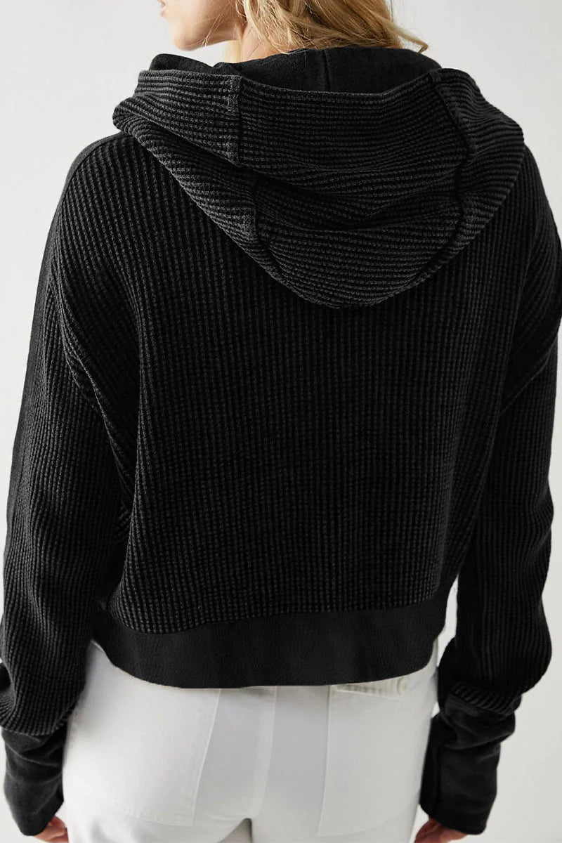 Solid Zipper Hooded Collar Outerwear J74697