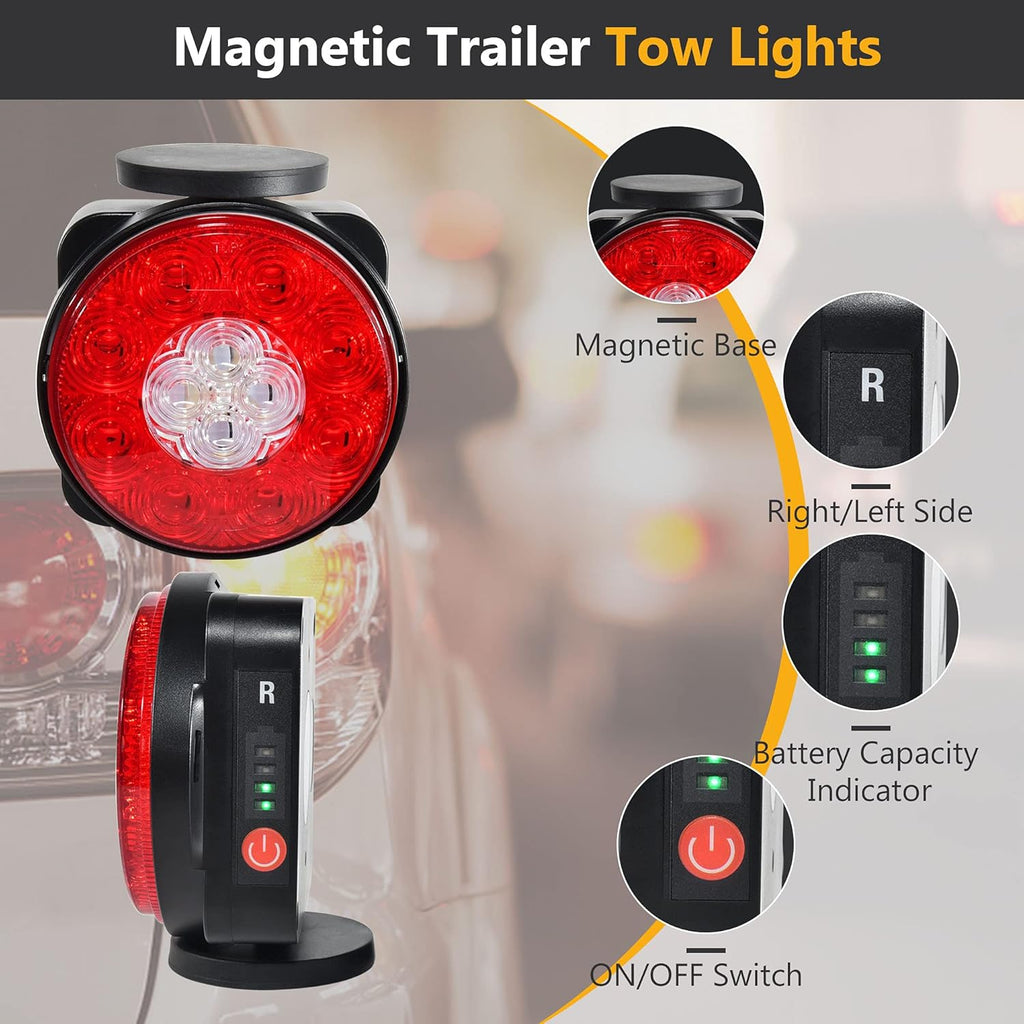 Magnetic Rechargeable Trailer LED Lights Kit with 7 Way RV Connector U6003