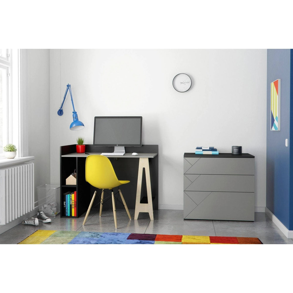 3-Drawer Storage and Filing Cabinet in Black/Greige W1173