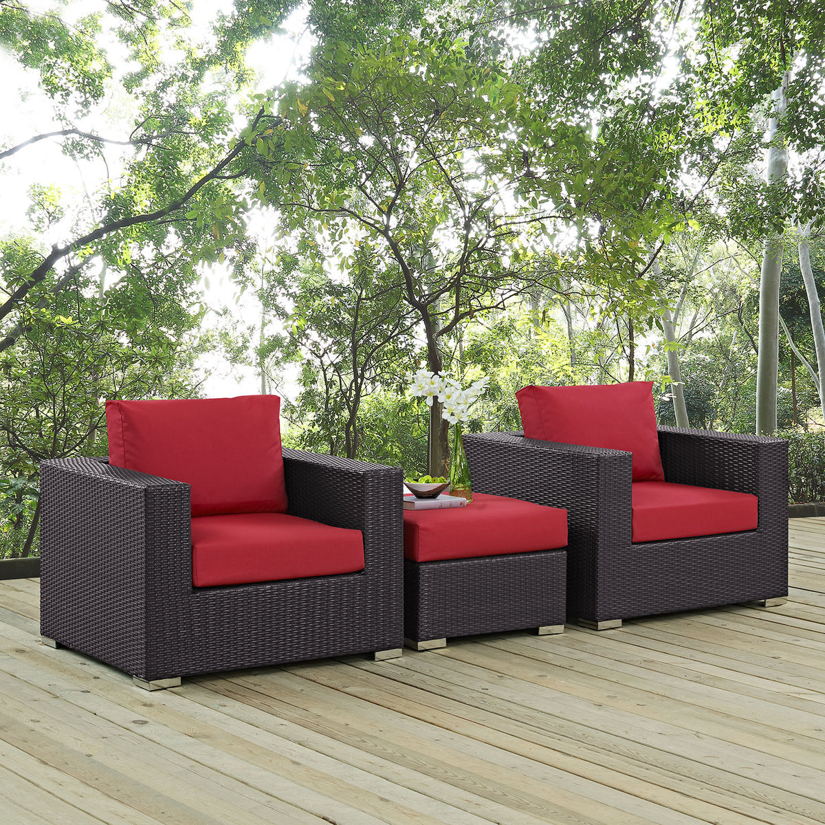3 Piece Outdoor Patio Sofa Set in Espresso Red L893