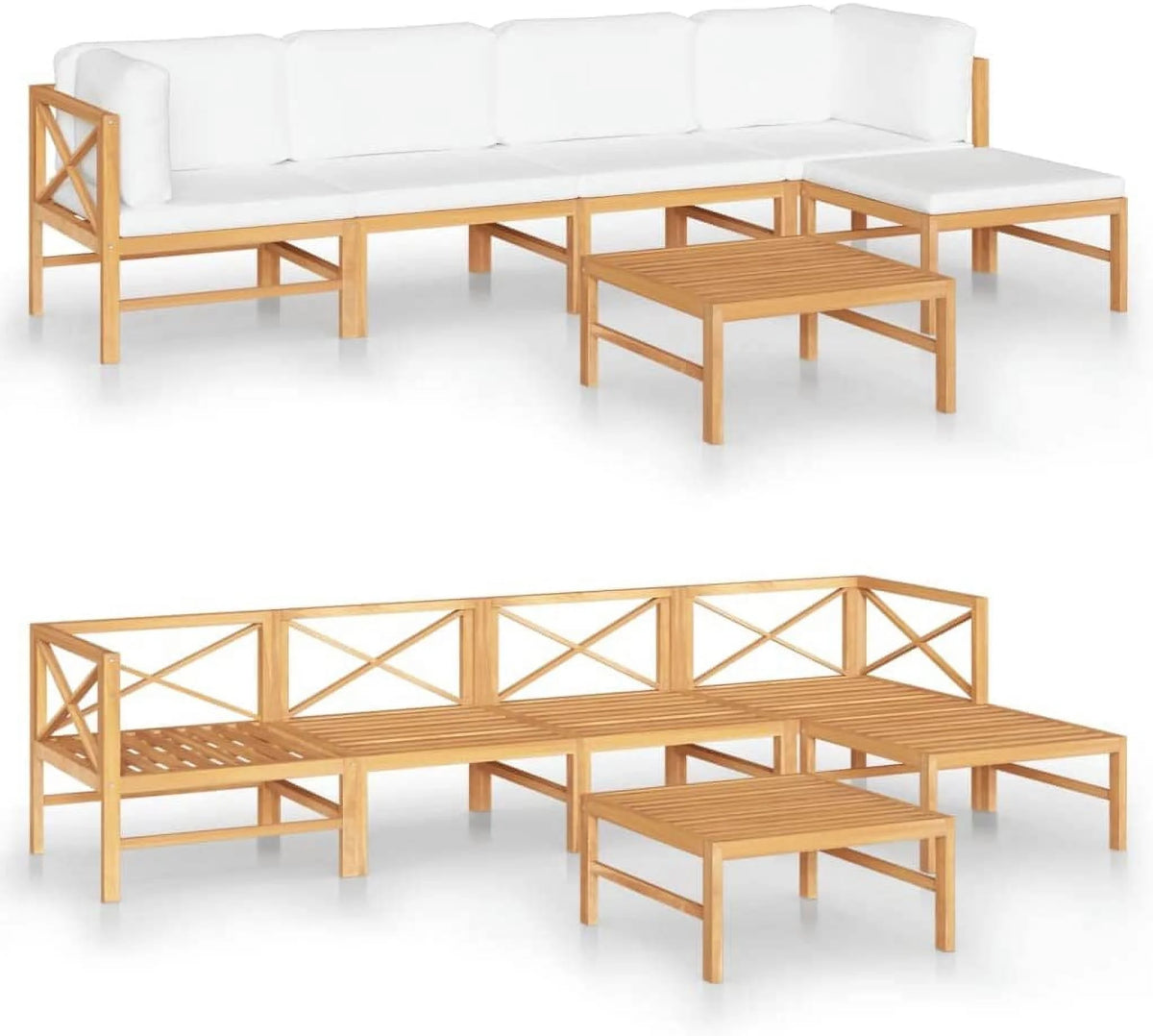 6 Piece Teak Wood Patio Lounge Set with Cream Cushions R594211