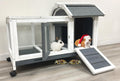 Gray/White 37L x 21W x 25H Inches Wooden Rabbit Hutch with Washable Tray O22941