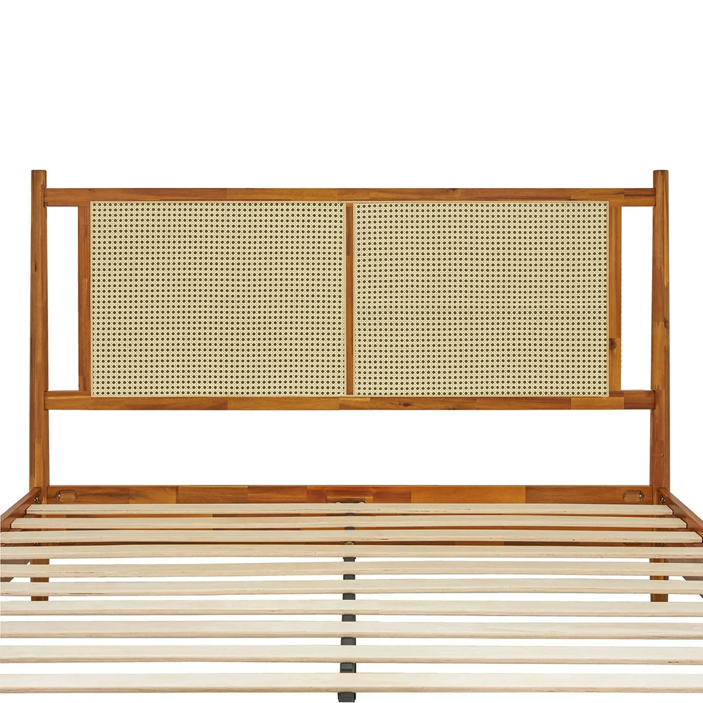 47" Queen Platform Bed Frame with Rattan Headboard I154082