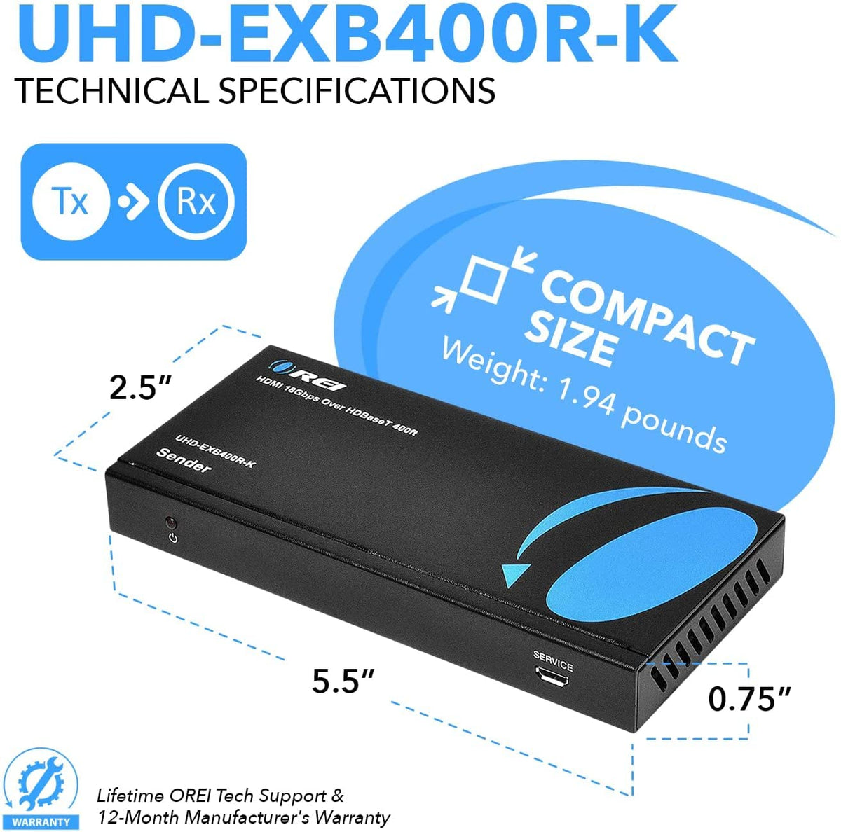 4K HDMI Extender Balun Over Single CAT5e/6/7 Cable J664