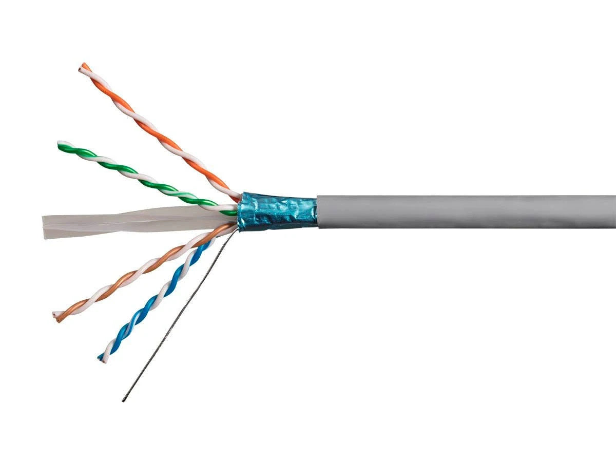 1000ft 23AWG Cat6a 650MHz FTP Solid Riser-Rated Bulk Pure Bare Copper Ethernet Cable, Gray A38937