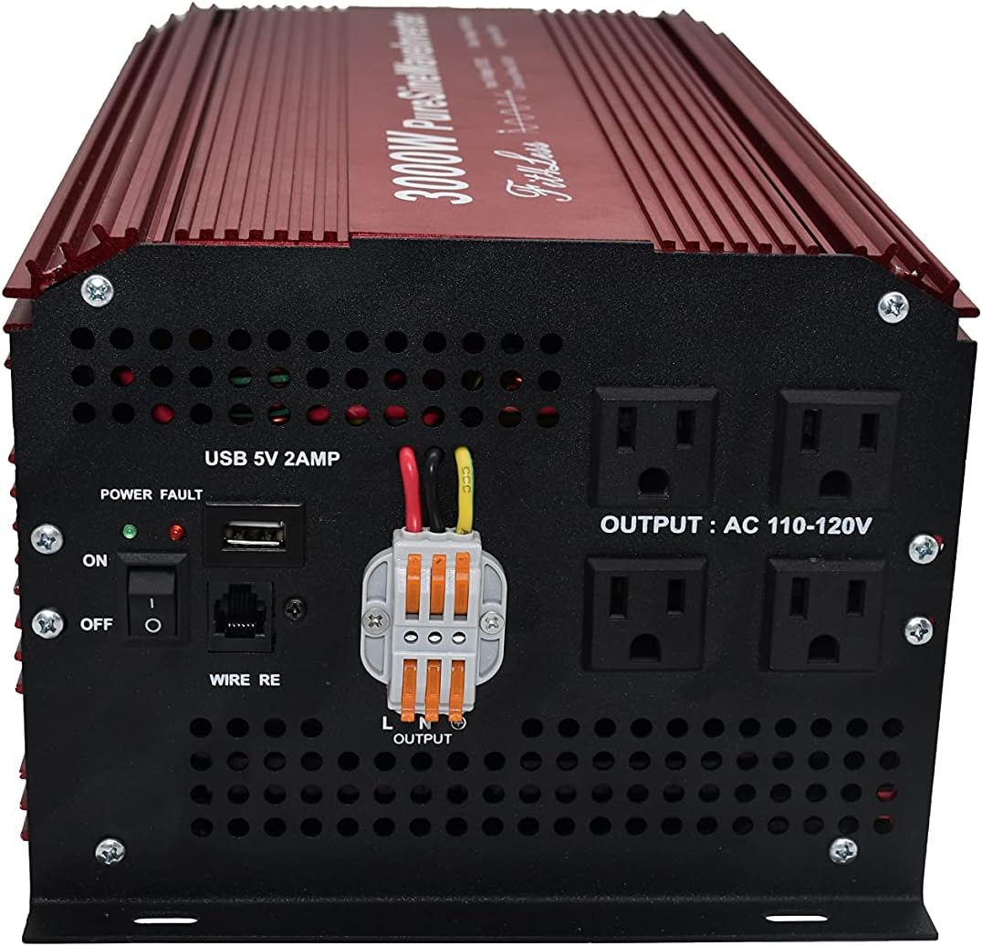 DC12V to AC110V60Hz Pure SINE Wave Power Inverter 3000W with LCD Wire Remote KIT Y7741