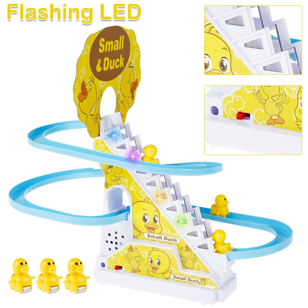Slide Toy Set with Lights and Music Stair-Climbing Ducklings Track Set Automatic Duck Roller Coaster Toy Electric Duck Escalator Toy with 9pcs Duck Toy V9243