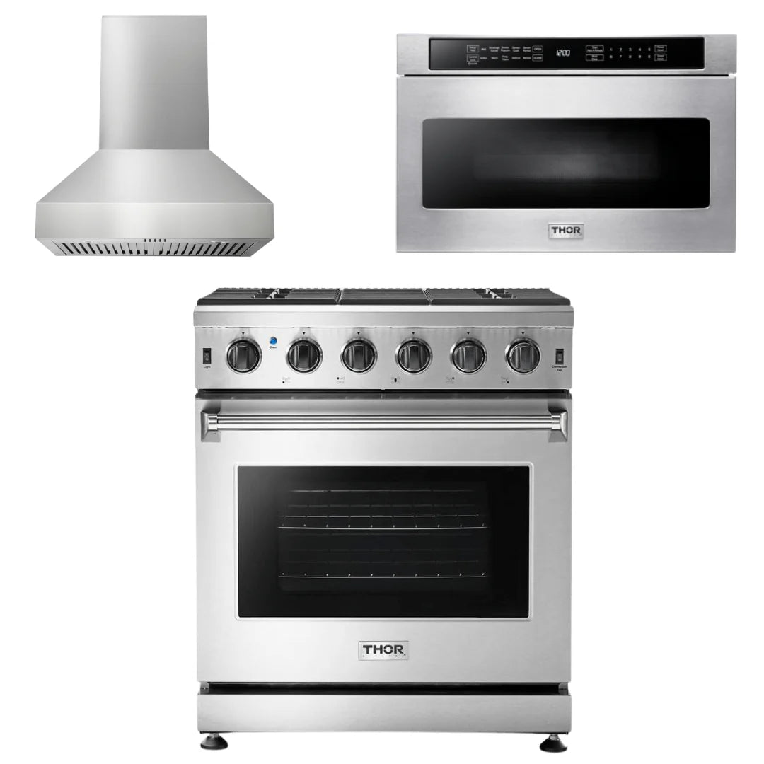 30 Gas Range, Range Hood, Microwave X273