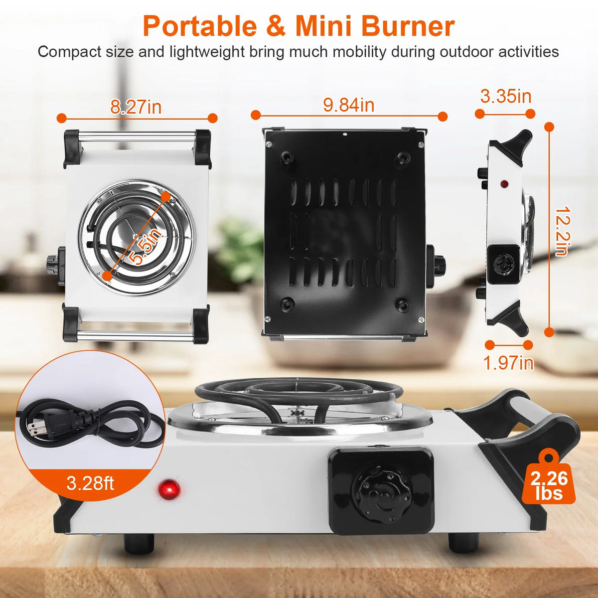 1000W Electric Single Burner Portable Hot Plate with 5 Temperature Adjustments V542