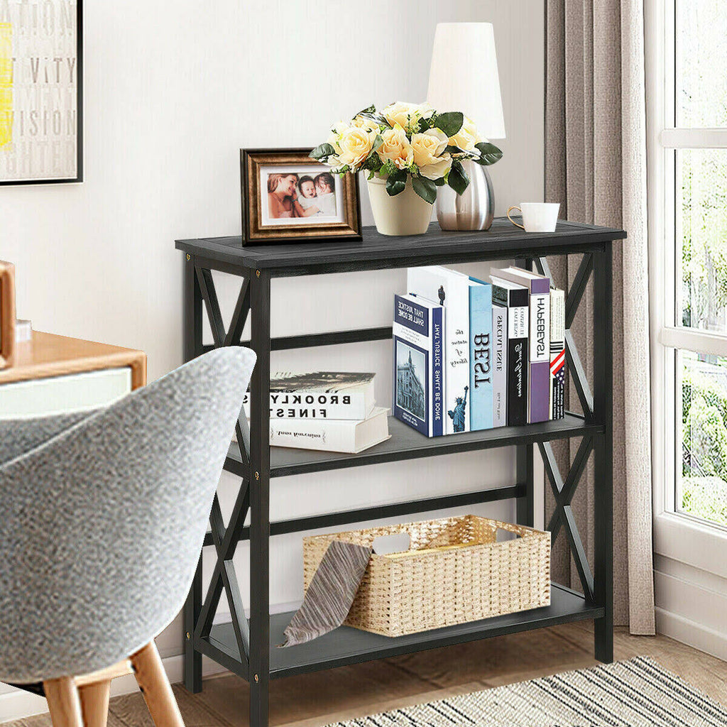 Black 3-Tier Wooden Open Shelf Bookcase D398433