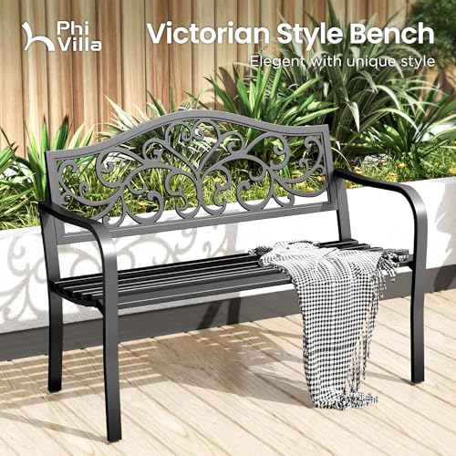 43 Inch Cast Iron Steel Frame Outdoor Garden Bench U257841