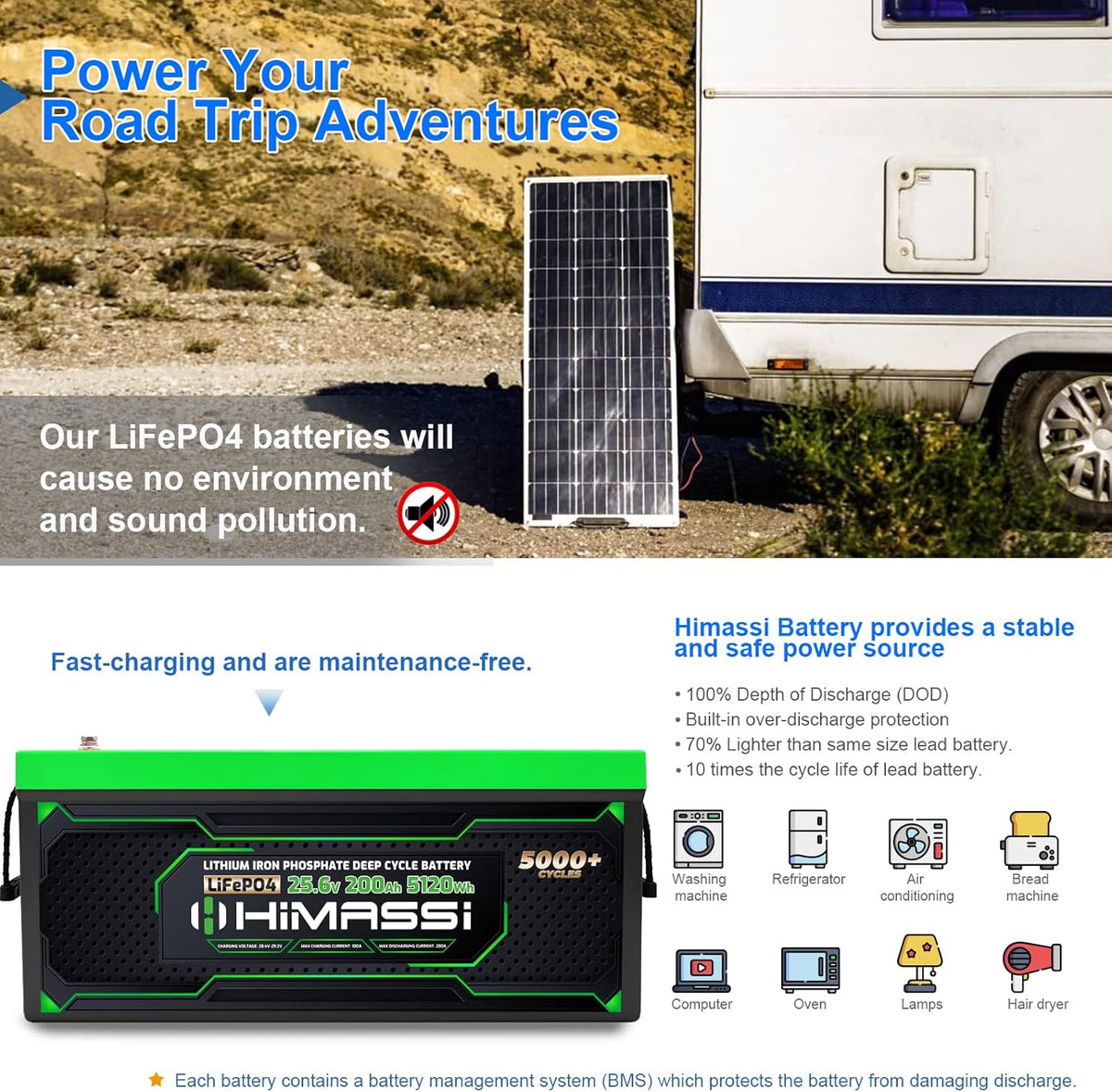 24V 200Ah LiFePO4 Deep Cycle Battery with 200A BMS X195