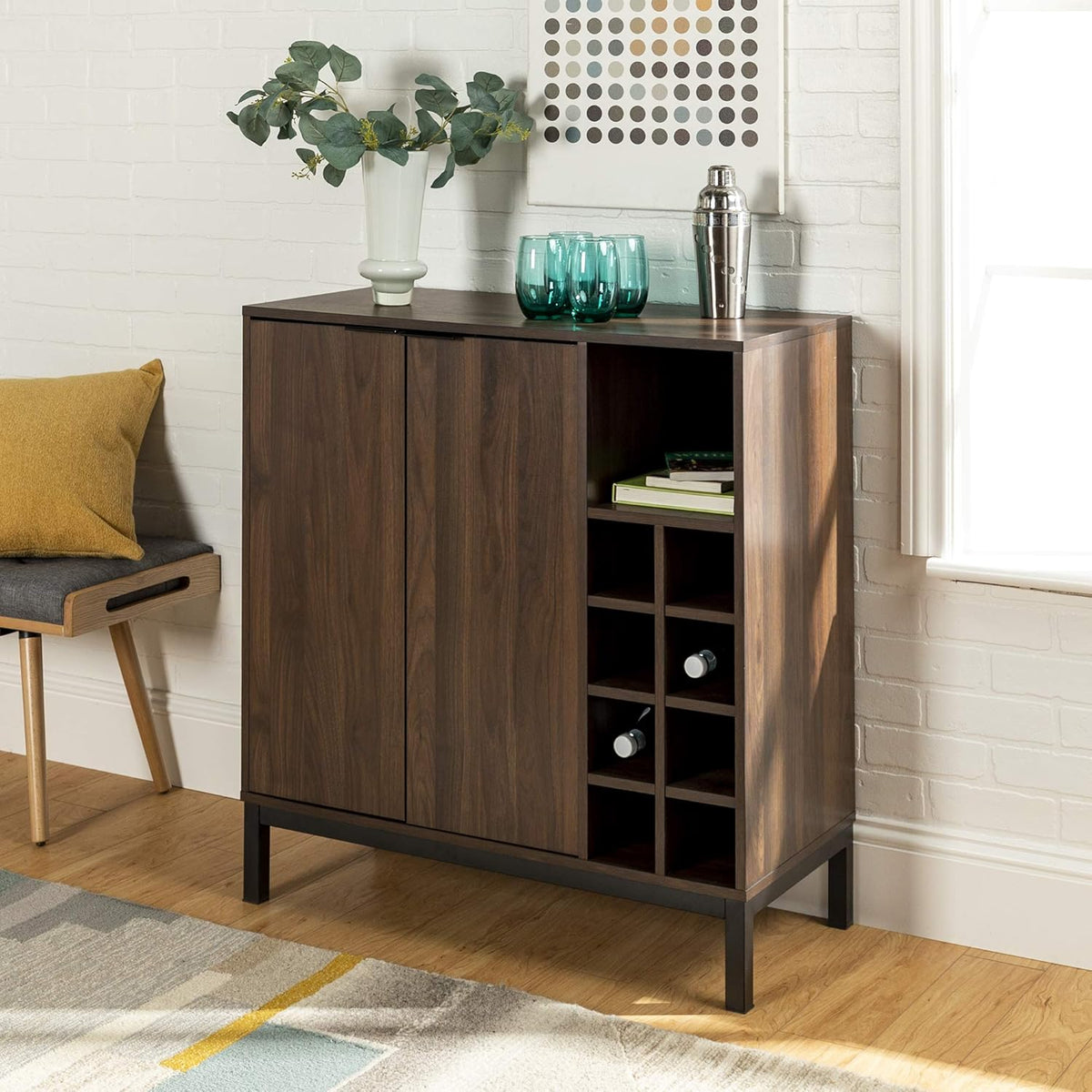 34 Inch Slate Grey Wood Storage Cabinet U98801