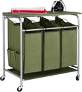 Rolling Laundry Hamper Cart with Ironing Board Top, 3 Section Sorter S14500