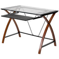 Modern Cherry Finish Glass Top Writing Desk with Keyboard Tray D7663