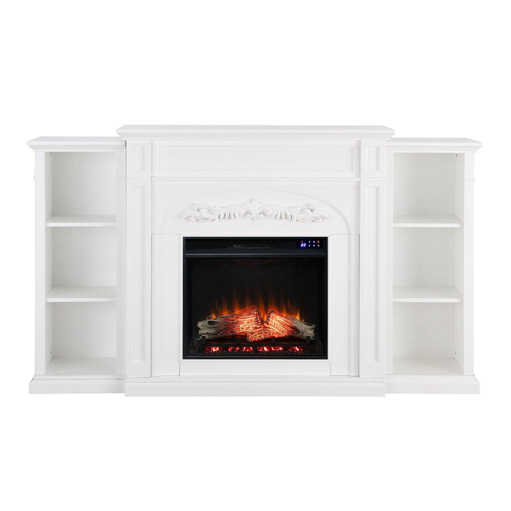 White Electric Fireplace Bookcase F4019