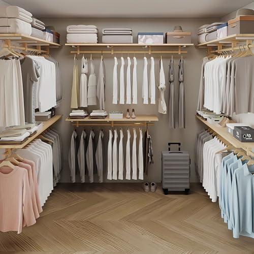 Solid Wooden Clothes Rack with Top Shelf, Wall Mounted Garment Rack G218