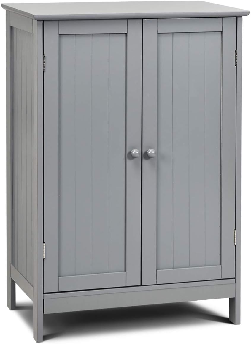 White Wooden Floor Storage Cabinet with Double Doors N2321