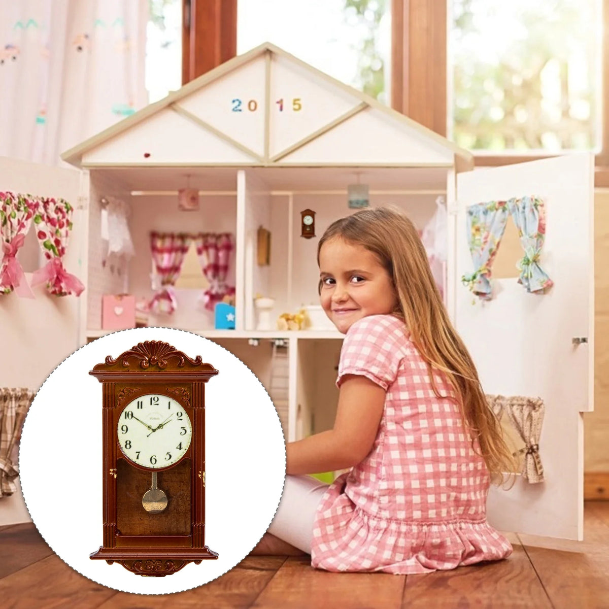 Metal Dollhouse Hanging Clock Toy Doll Furniture W16513
