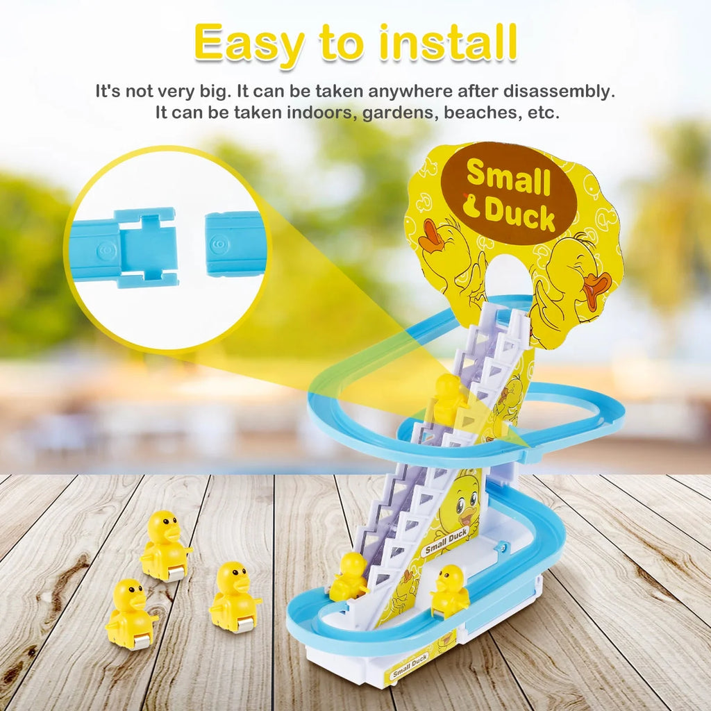 Slide Toy Set with Lights and Music Stair-Climbing Ducklings Track Set Automatic Duck Roller Coaster Toy Electric Duck Escalator Toy with 9pcs Duck Toy V9243