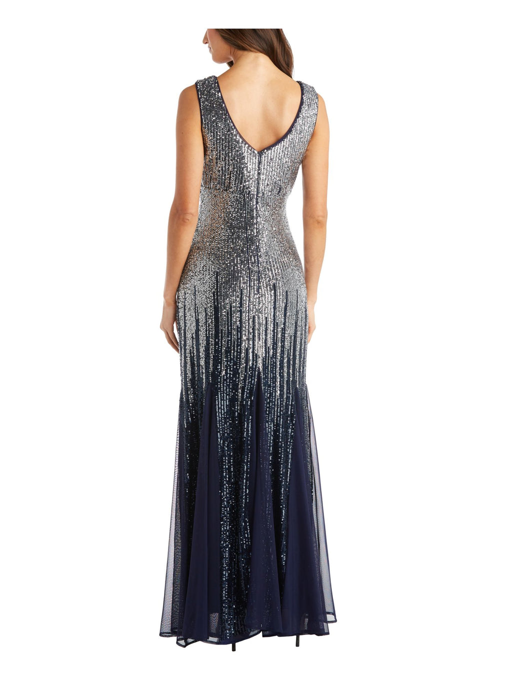 Navy Stretch Sequined Sleeveless Formal Mermaid Dress Petites 10P S997