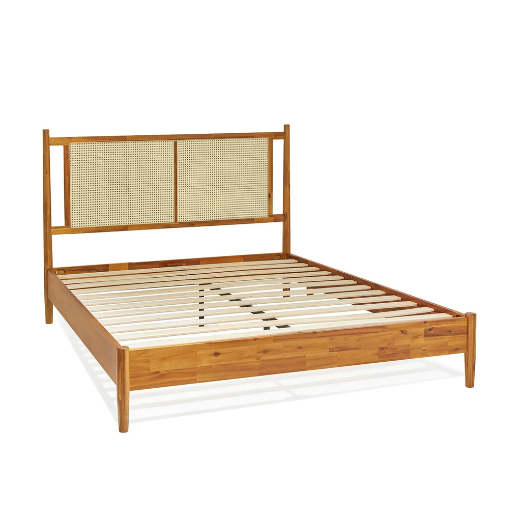 47" Queen Platform Bed Frame with Rattan Headboard I154082