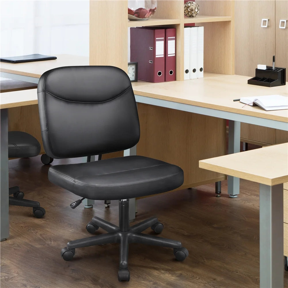 Black Faux Leather Adjustable Armless Office Chair M92105